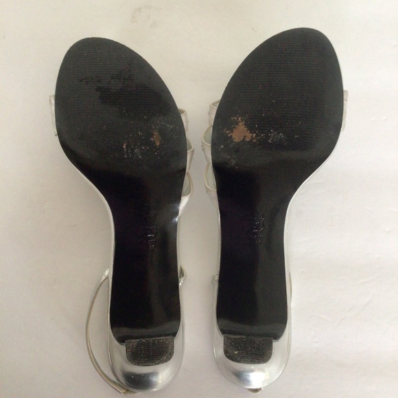 NINA METALLIC SILVER STRAPPY RHINESTONE HEELS SIZE 9 - Picture 12 of 14